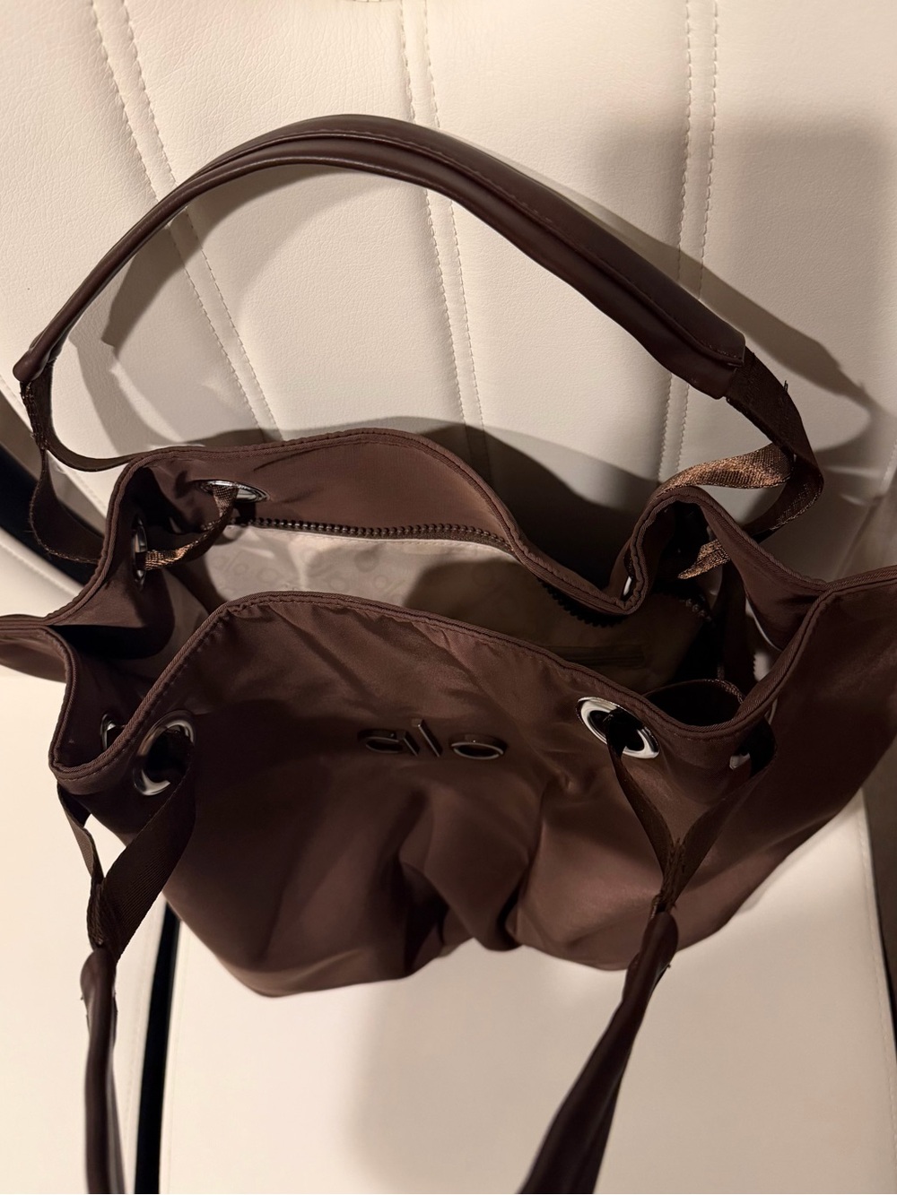 Alo brown tote bag with leather shoulder - Picture 4 of 8